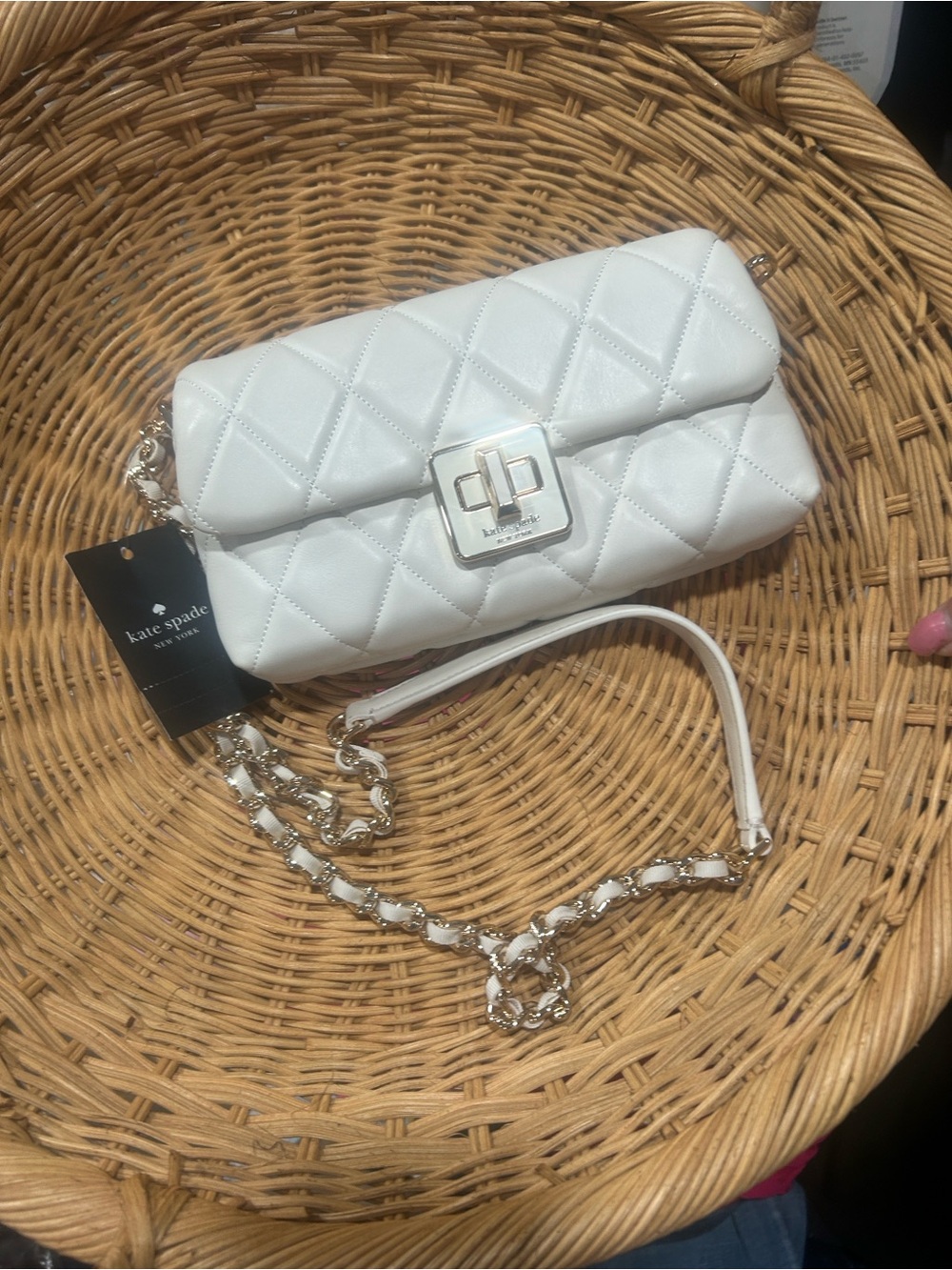 kate spade White Quilted Chain Crossbody Bag